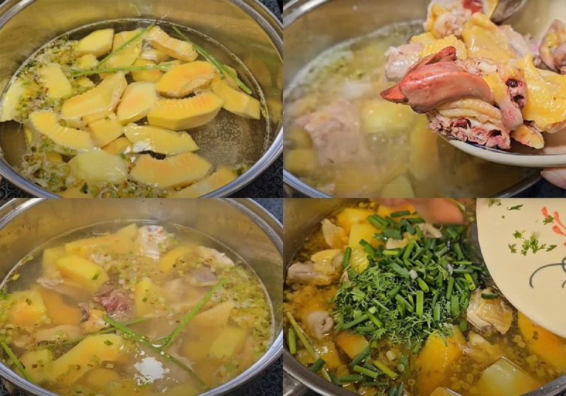 Tiến hành nấu canh gà với đu đủ