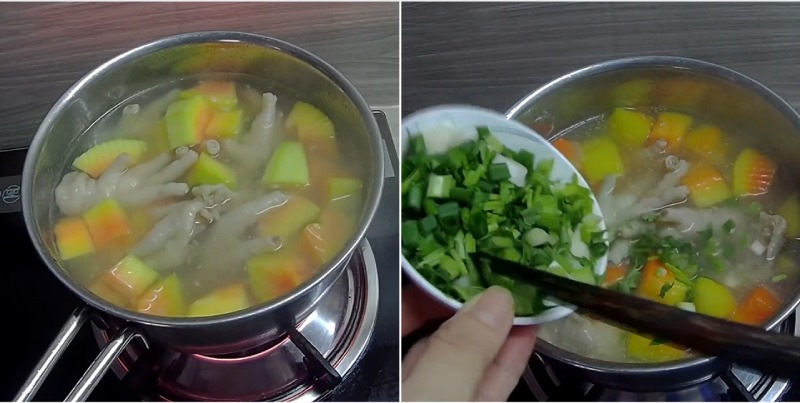 Tiến hành hầm chân gà với đu đủ
