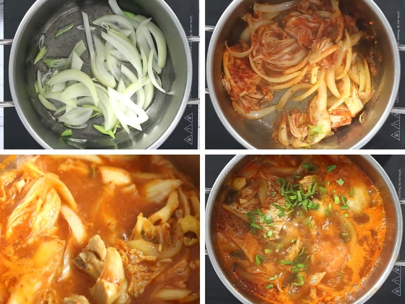 Công đoạn nấu canh gà kim chi