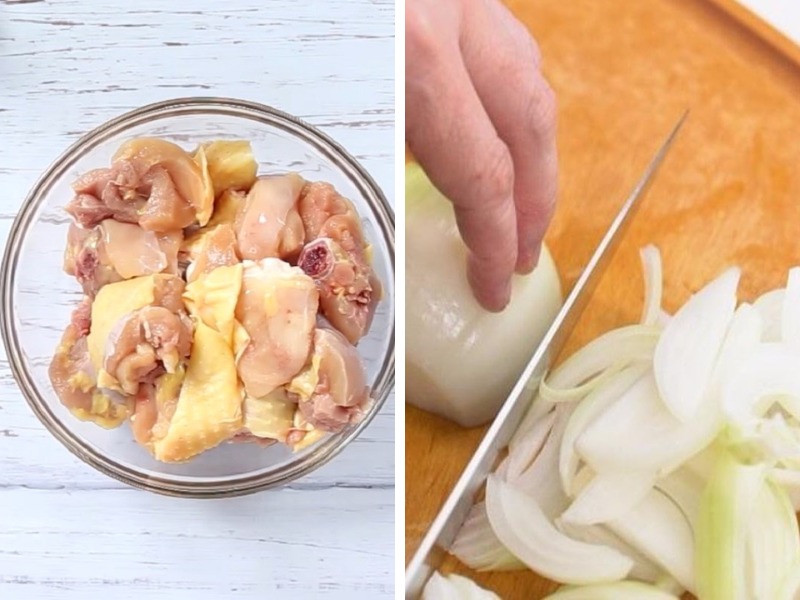 Sơ chế nguyên liệu làm canh gà kim chi
