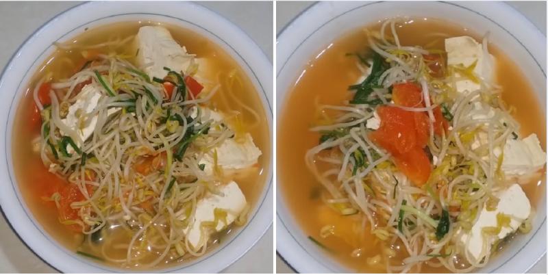 Thành phẩm canh giá đỗ cà chua chay thanh mát