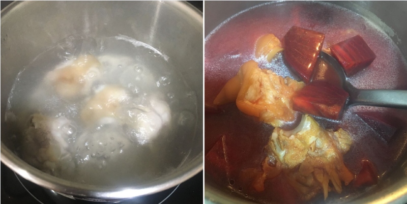 Hầm giò heo với củ dền cho nước dùng có màu đỏ đẹp mắt