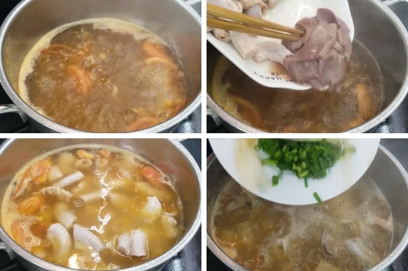 Các công đoạn nấu canh lòng heo