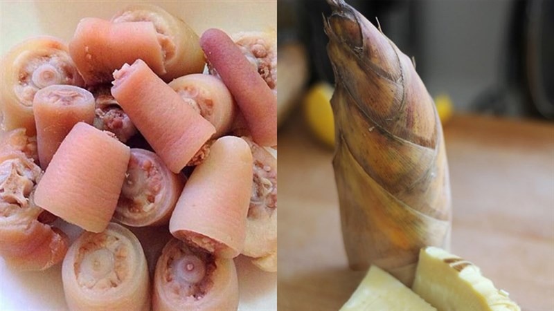 Nguyên liệu chính gồm đuôi heo cắt khúc và măng tươi nguyên củ