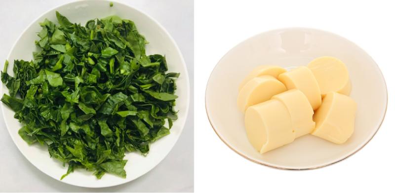 Sơ chế nguyên liệu nấu canh rau mồng tơi đậu hũ trứng chay