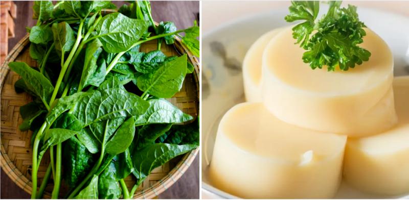 Chuẩn bị nguyên liệu nấu canh rau mồng tơi đậu hũ trứng chay