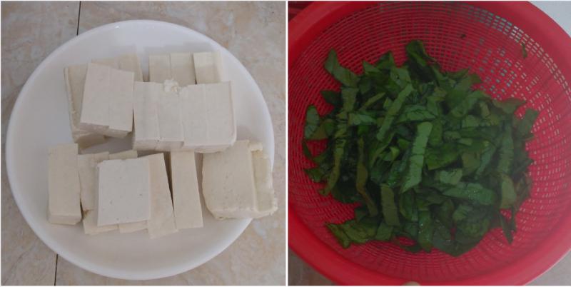 Chuẩn bị nguyên liệu nấu canh mồng tơi đậu hũ chay
