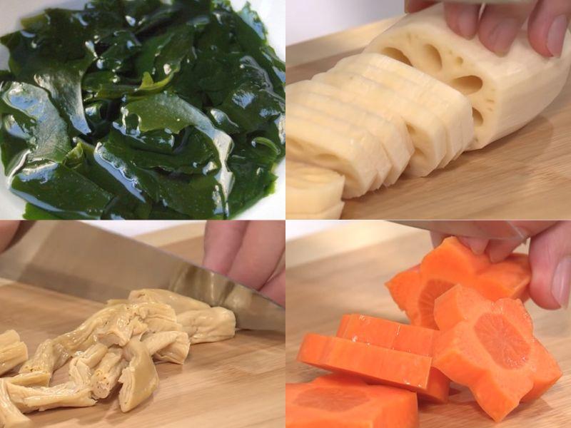 Sơ chế nguyên liệu nấu canh rong biển củ sen chay