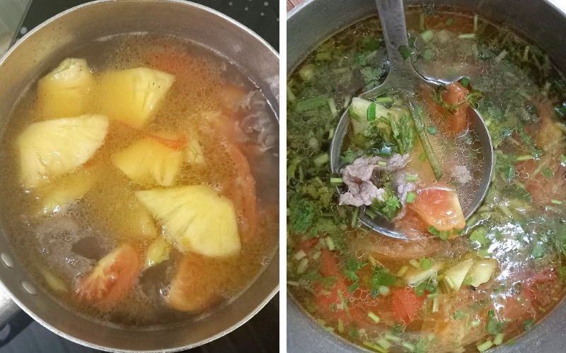 Công đoạn nấu canh thịt bò cà chua
