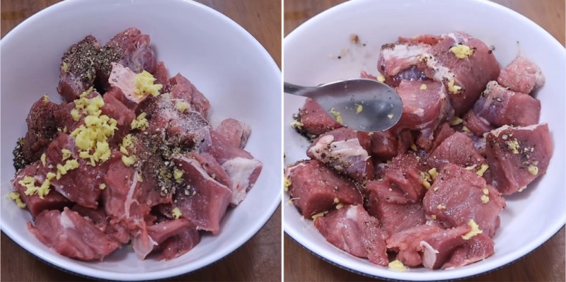 Tiến hành ướp thịt bò