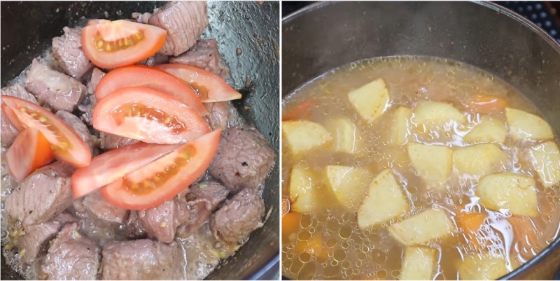 Tiến hành nấu canh thịt bò khoai tây