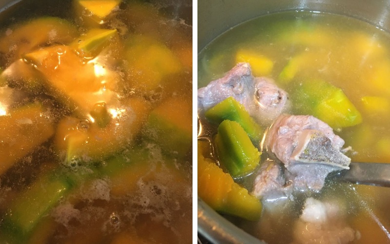 Hầm xương bò nấu canh bí đỏ