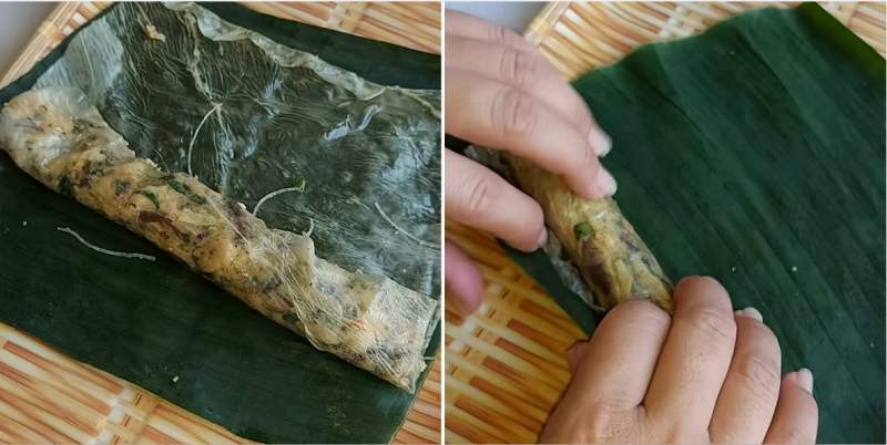Gói lòng chay bằng lá chuối