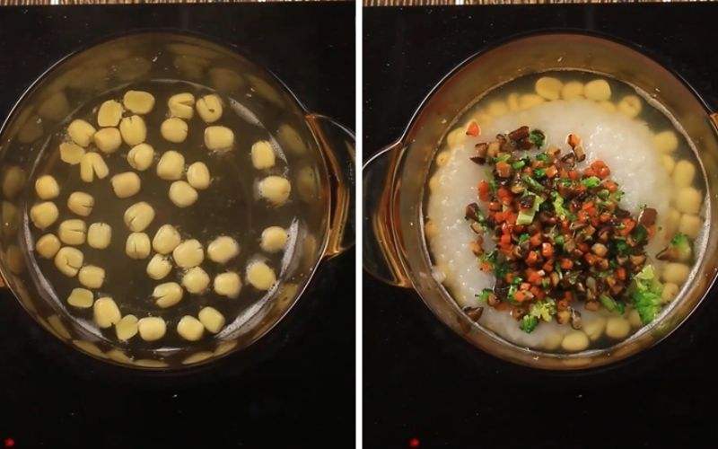 Công đoạn nấu cháo hạt sen
