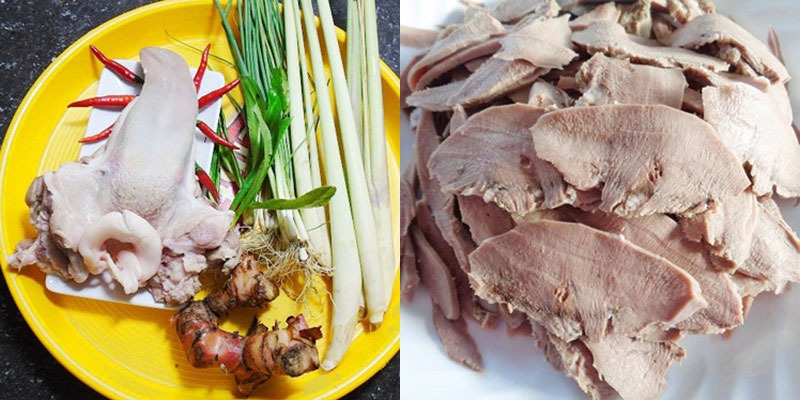 Lưỡi heo, sả, gừng, ớt, gia vị để nấu cháo