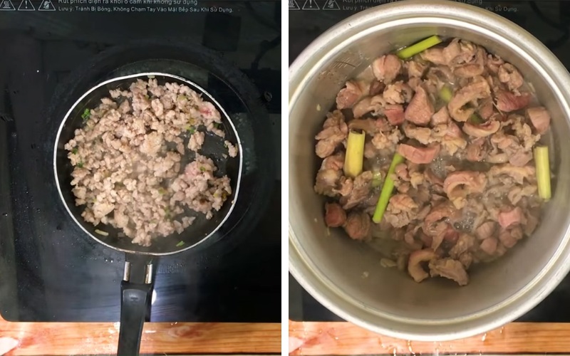 Xào thịt băm và bò cắt lát