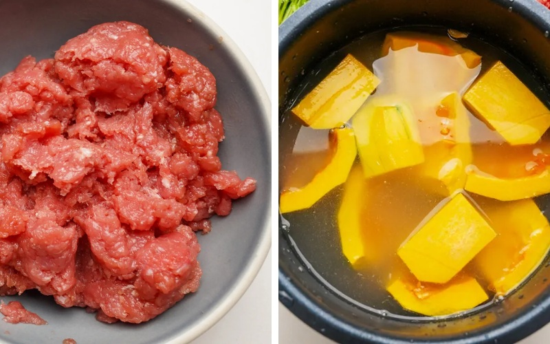 Sơ chế thịt bò với bí đỏ