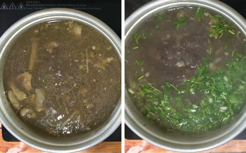 Công đoạn nấu cháo thịt bò gạo lứt