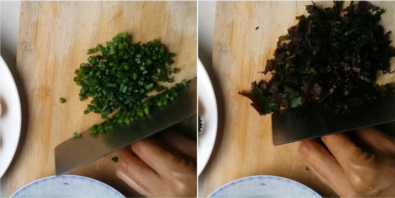 Sơ chế nguyên liệu làm cháo trứng gà tía tô