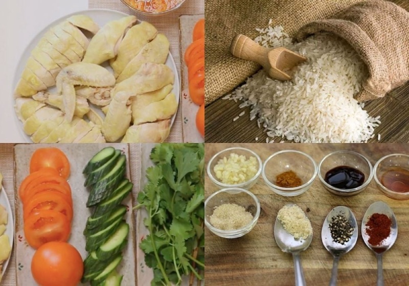 Nguyên liệu chính gồm gà ta, gạo, rau thơm, dưa leo, gia vị các loại