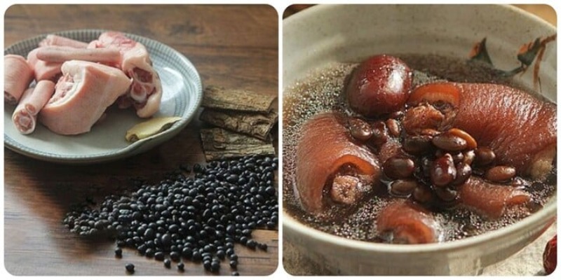 Nguyên liệu đuôi heo tươi, đậu đen và một số vị thuốc 
