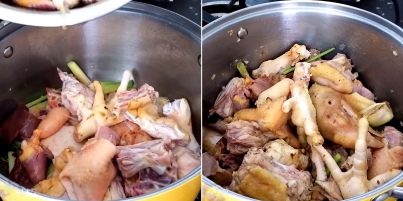 phi thơm gia vị và xào gà