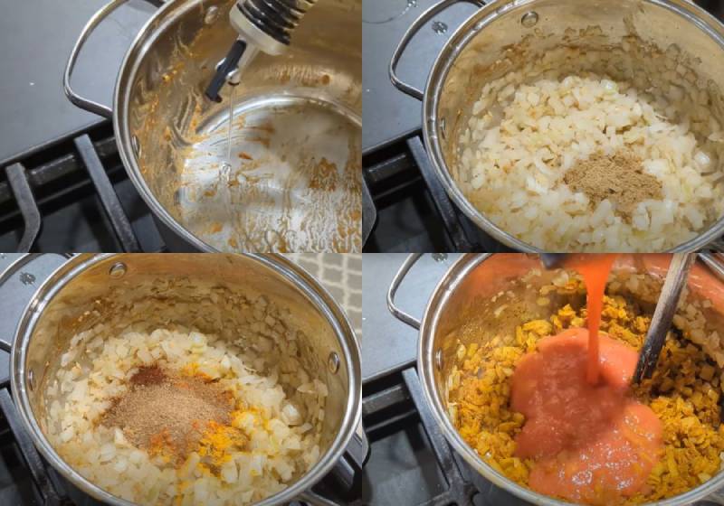 Tiến hành công đoạn nấu nước sốt cà ri và cà chua