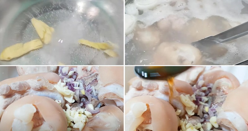 Các bước luộc sơ giò heo với gừng và ướp gia vị