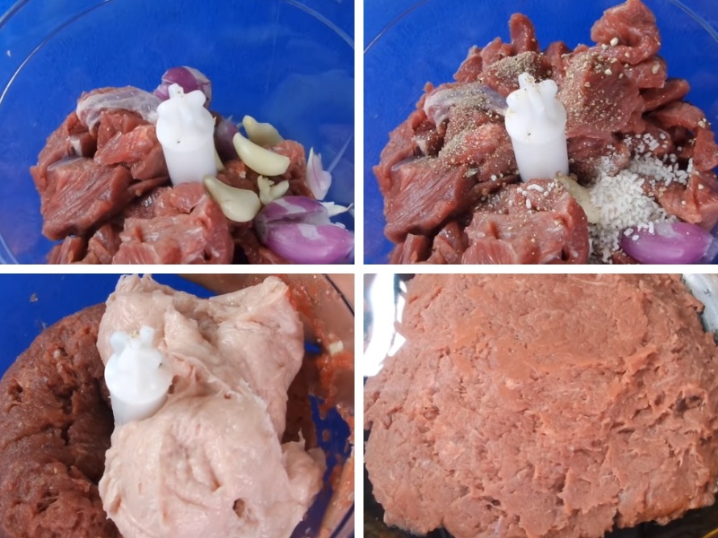 Tiến hành xay bò viên
