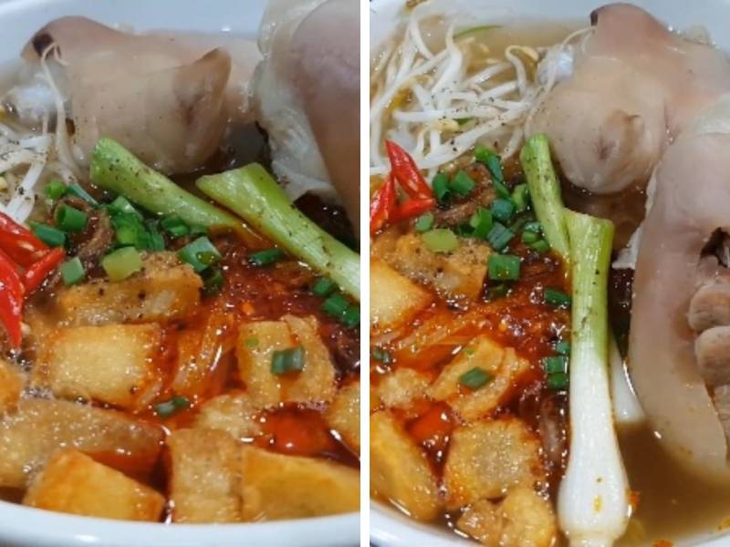 Thành phẩm món hủ tiếu giò heo tóp mỡ
