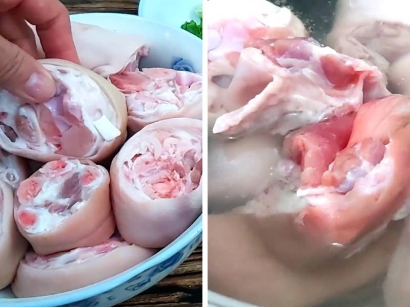 Giò heo mua về chần qua nước sôi
