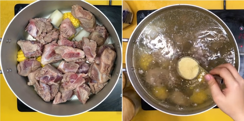 Hầm xương heo với bắp và củ cải