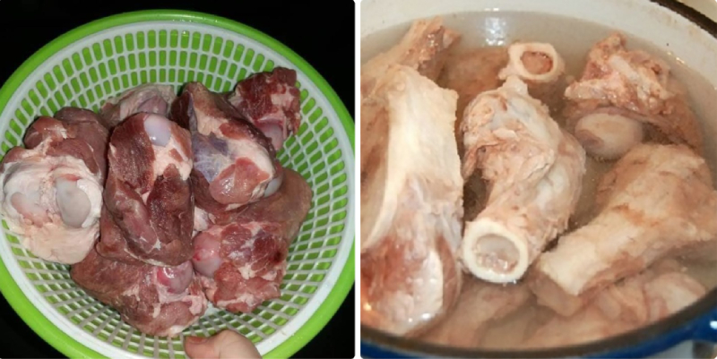 Làm sạch xương ống heo bằng nước sôi