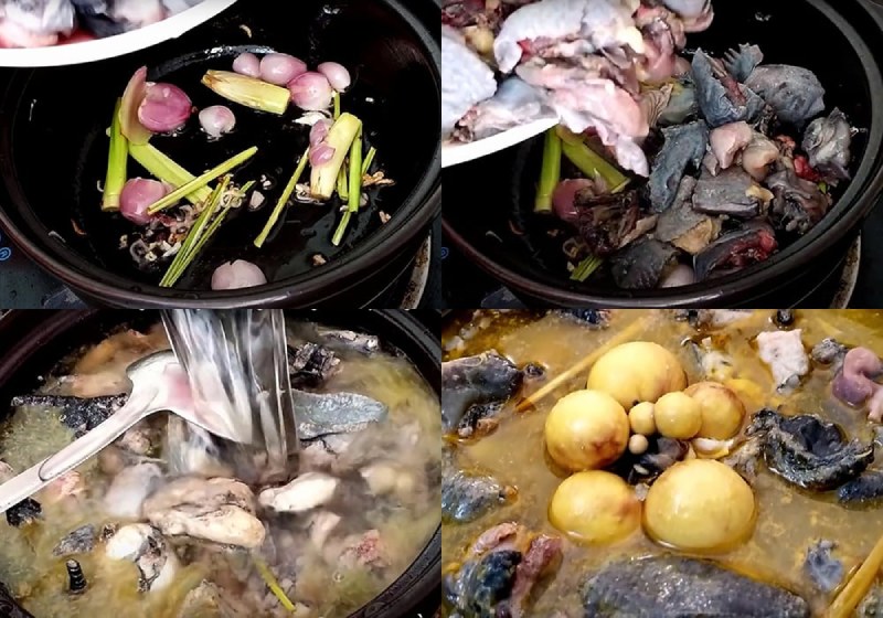 Công đoạn nấu lẩu gà ác