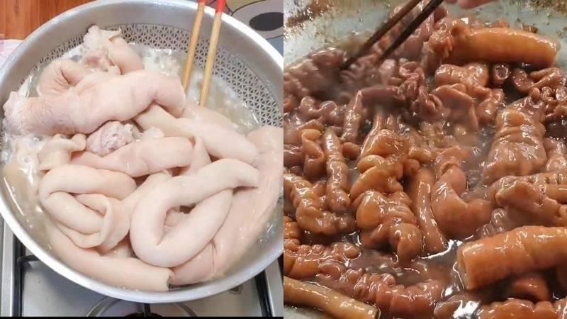 Công đoạn xào lòng heo