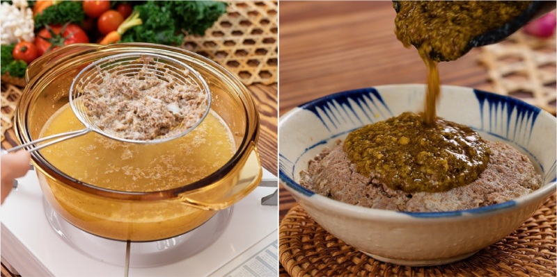 Công đoạn làm phần riêu cua