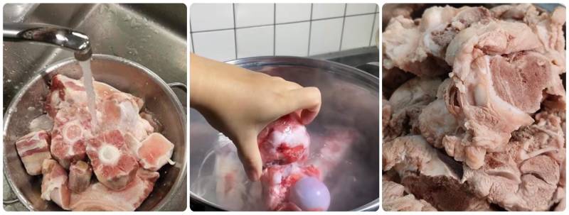 Rửa sạch xương heo và luộc sơ qua nước sôi 5 phút