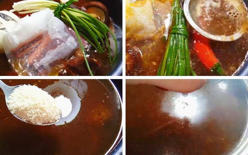 Công đoạn nấu nước dùng cho mì thịt bò