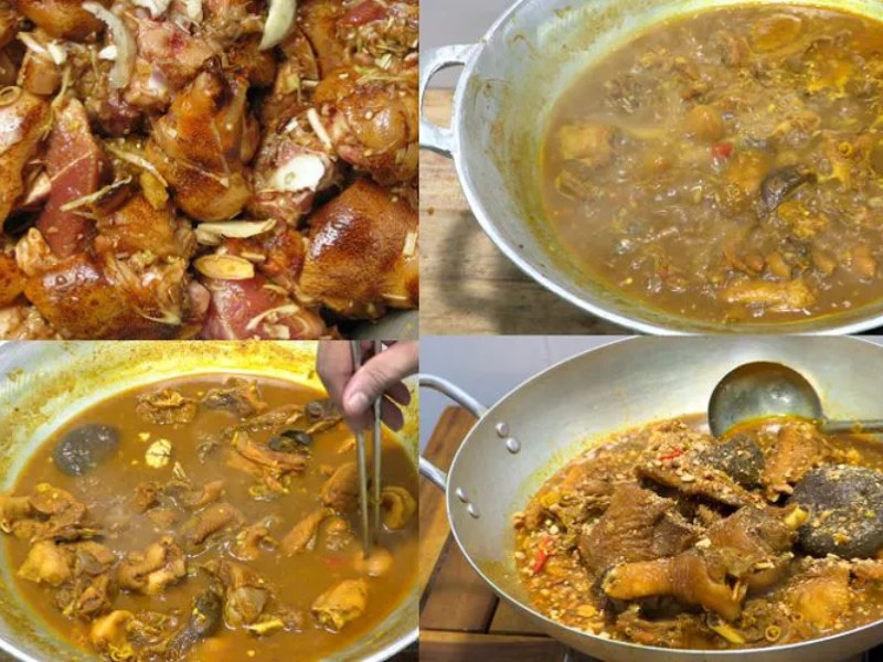 Công đoạn nấu thịt gà giả cầy