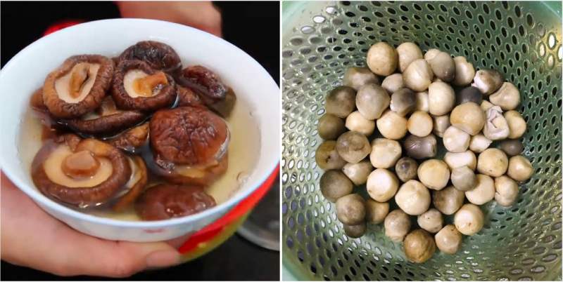 Sơ chế nấm nấu với nui