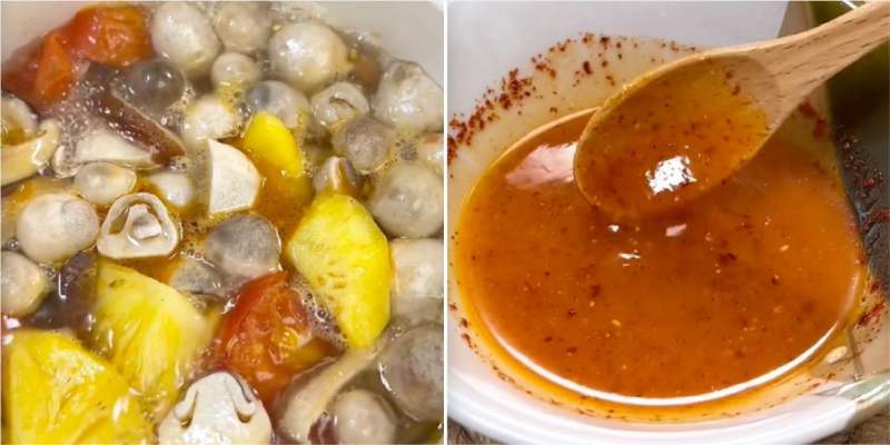 Tiến hành nấu nước dùng cho món nui chay