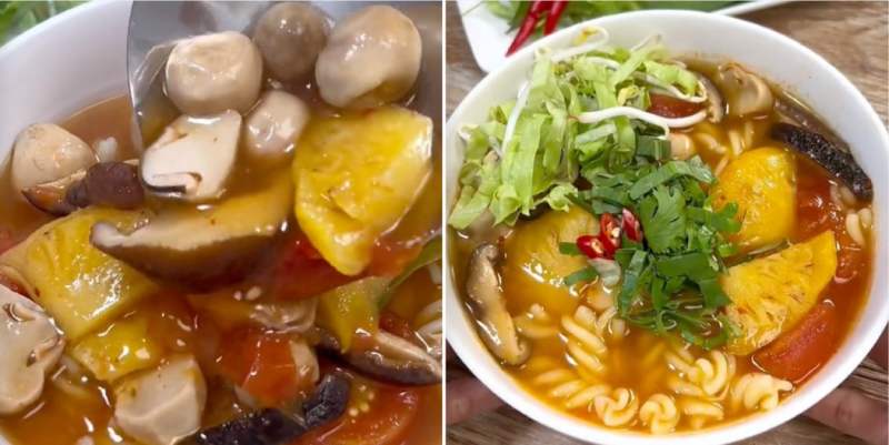 Thành phẩm món nui chay nấu với nấu thơm ngon