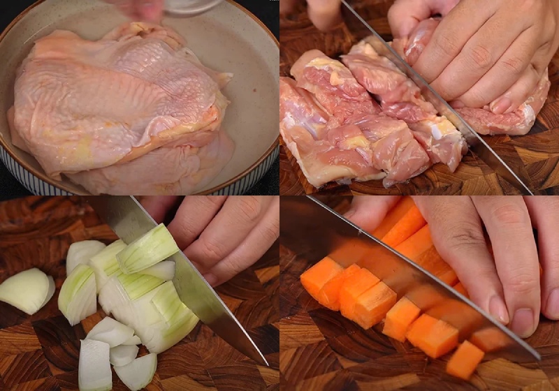 rửa sạch và cắt nhỏ các nguyên liệu