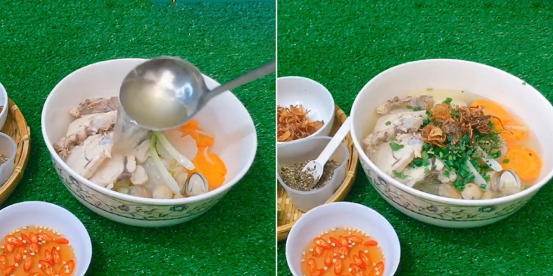 hoàn thành món nui gà nấu nấm thanh đạm dễ ăn