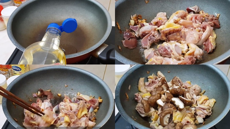phi thơm hành tỏi và xào gà