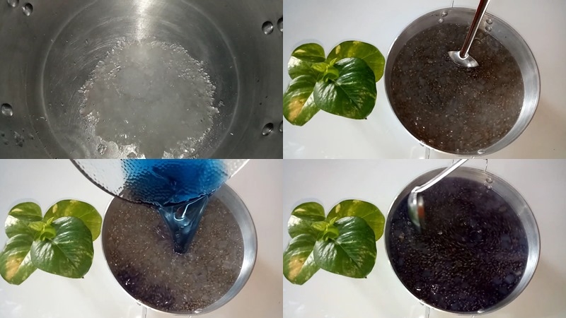 Kết hợp nha đam, hạt chia và nước hoa đậu biếc tạo thành hỗn hợp nước mát đẹp mắt