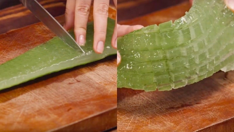Cắt nhỏ phần thịt nha đam thành hạt lựu đều đẹp