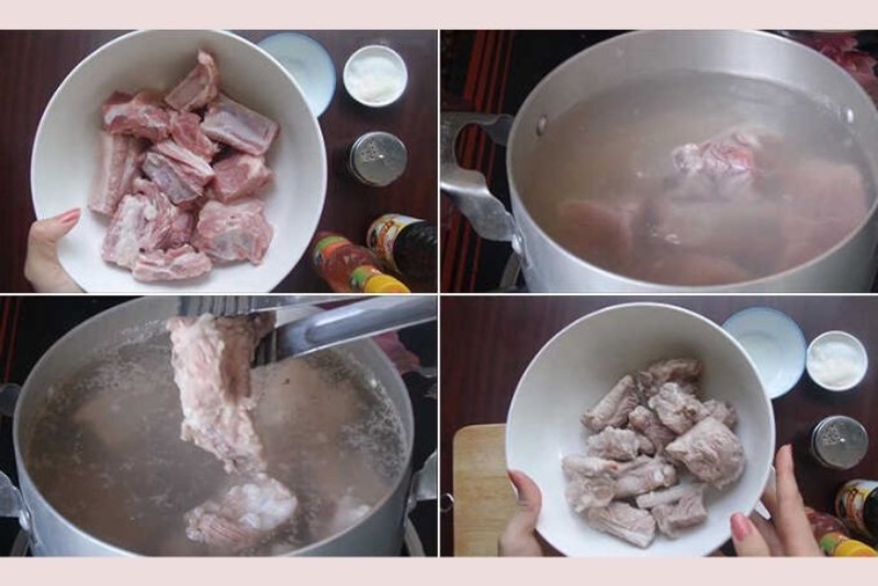 luộc sườn bò và rửa sạch