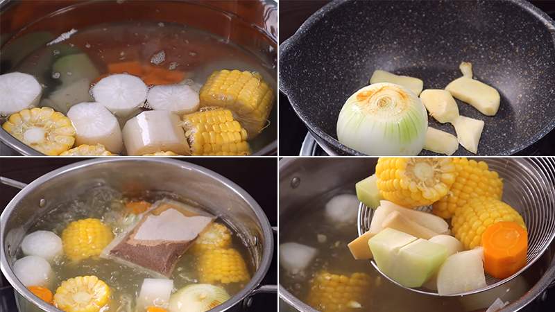 Công đoạn nấu nồi nước dùng phở bò lát chay
