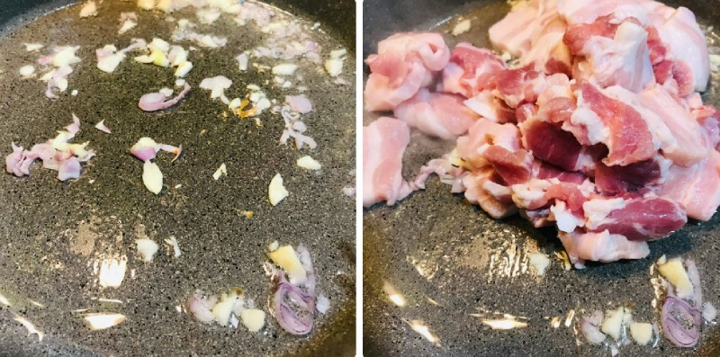 Xào sơ thịt ba chỉ với hành tím